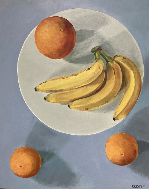 Still life - oranges and bananas 40x50 cm acrylic on wood