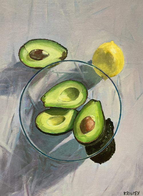 Still life - avocados and lemon 1, 30x40 cm, acrylic on canvas